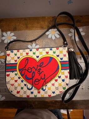 Brighton Love & Joy Holiday Heart Canvas Crossbody Bag with Tassel